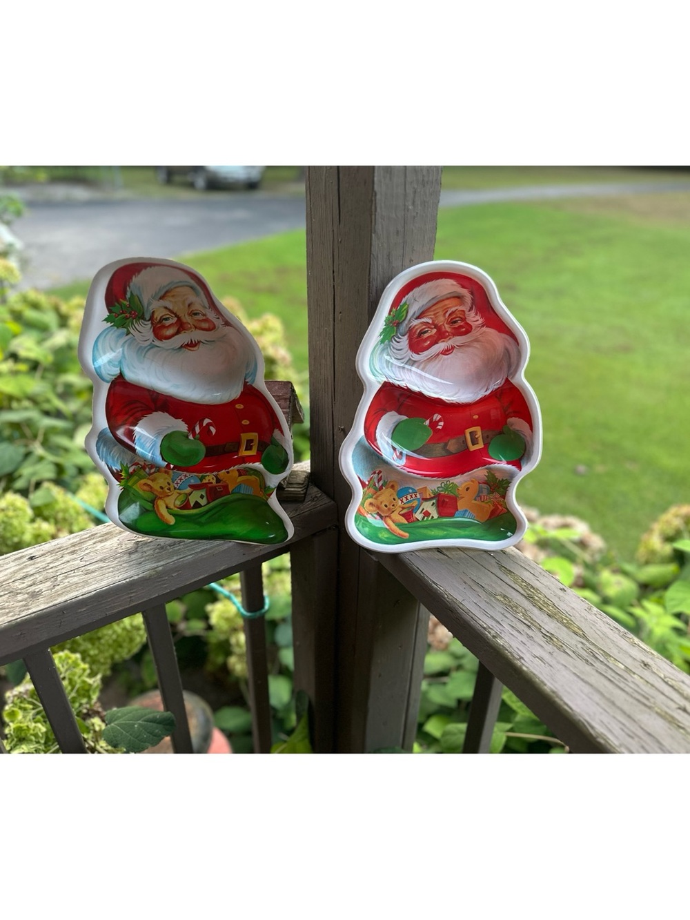 Vintage Molded Plastic Santa Claus Divided Holiday Snack Tray - Set of 2